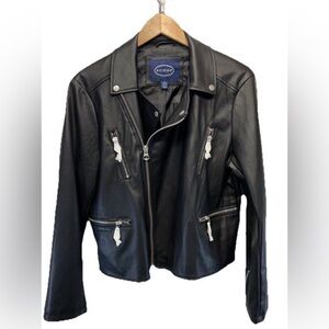 Scoop Faux Leather Moto Biker Jacket Black Zip Pockets Women XL 14/16 New
